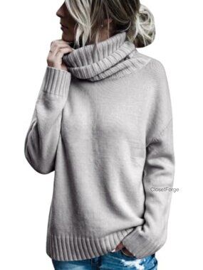 Oversized Turtleneck Pullover Sweater Cable Knit Chunky Long Sleeve
